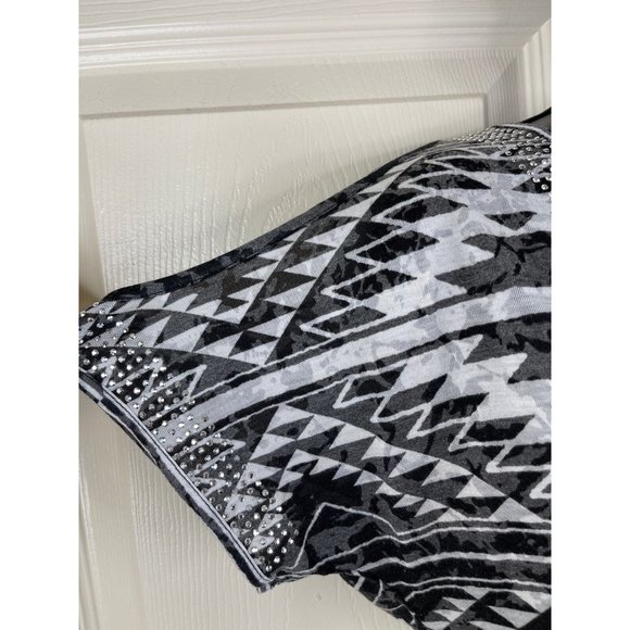 INC International Concepts Top Womens Short Slit Sleeves White Black Size Small - Picture 6 of 11